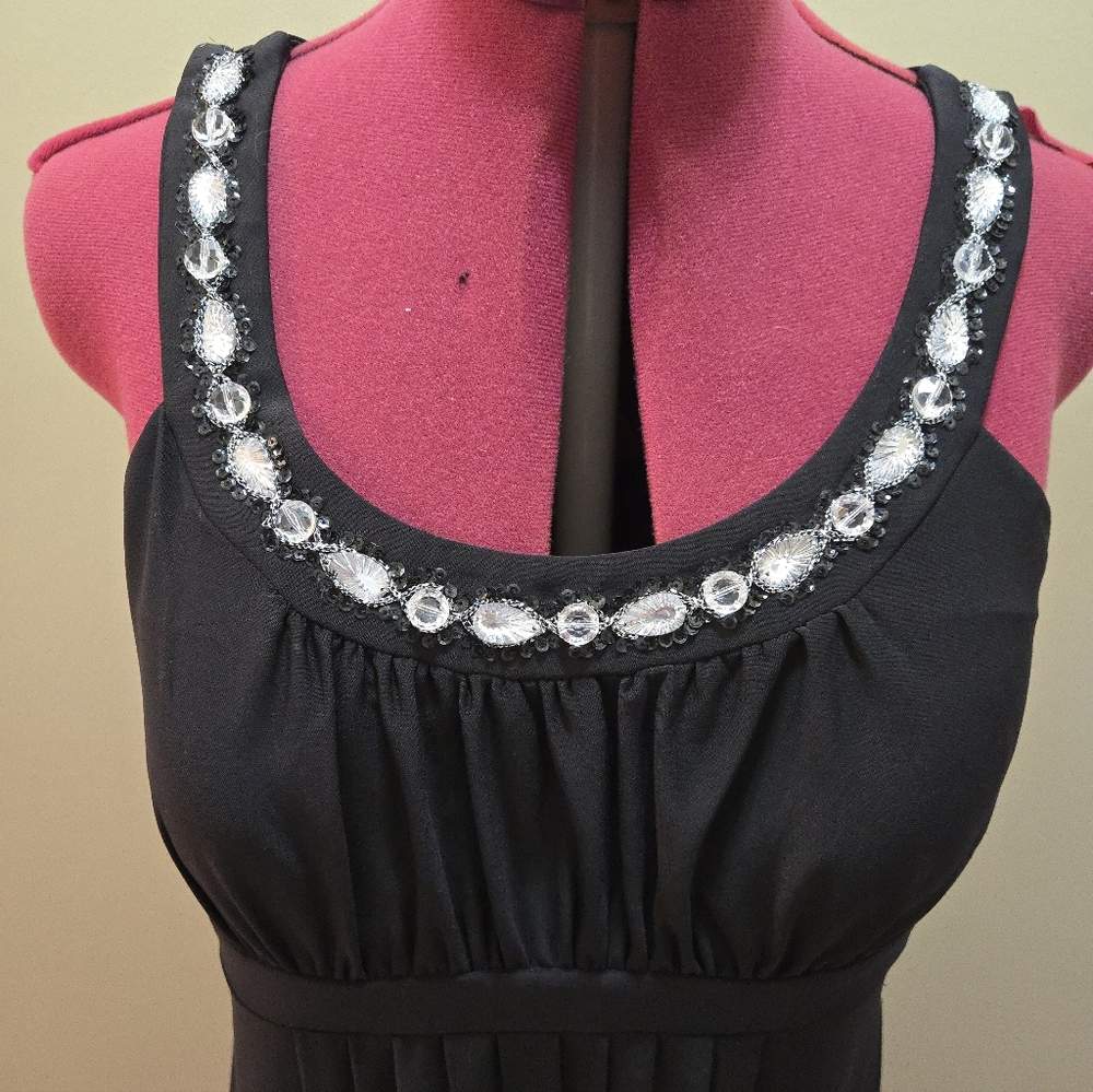 Black Sleeveless Dress with Embellished Neckline